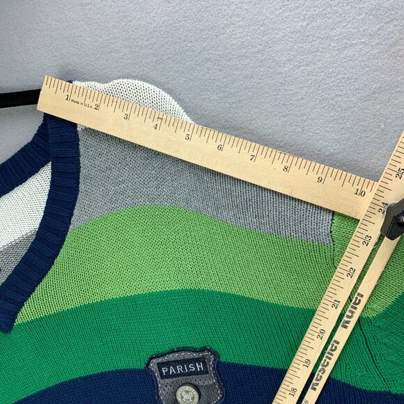 Parish Nation Sweater Mens 2XL‎ Blue Green Pullover Striped Long Sleeve V Neck - Picture 12 of 16
